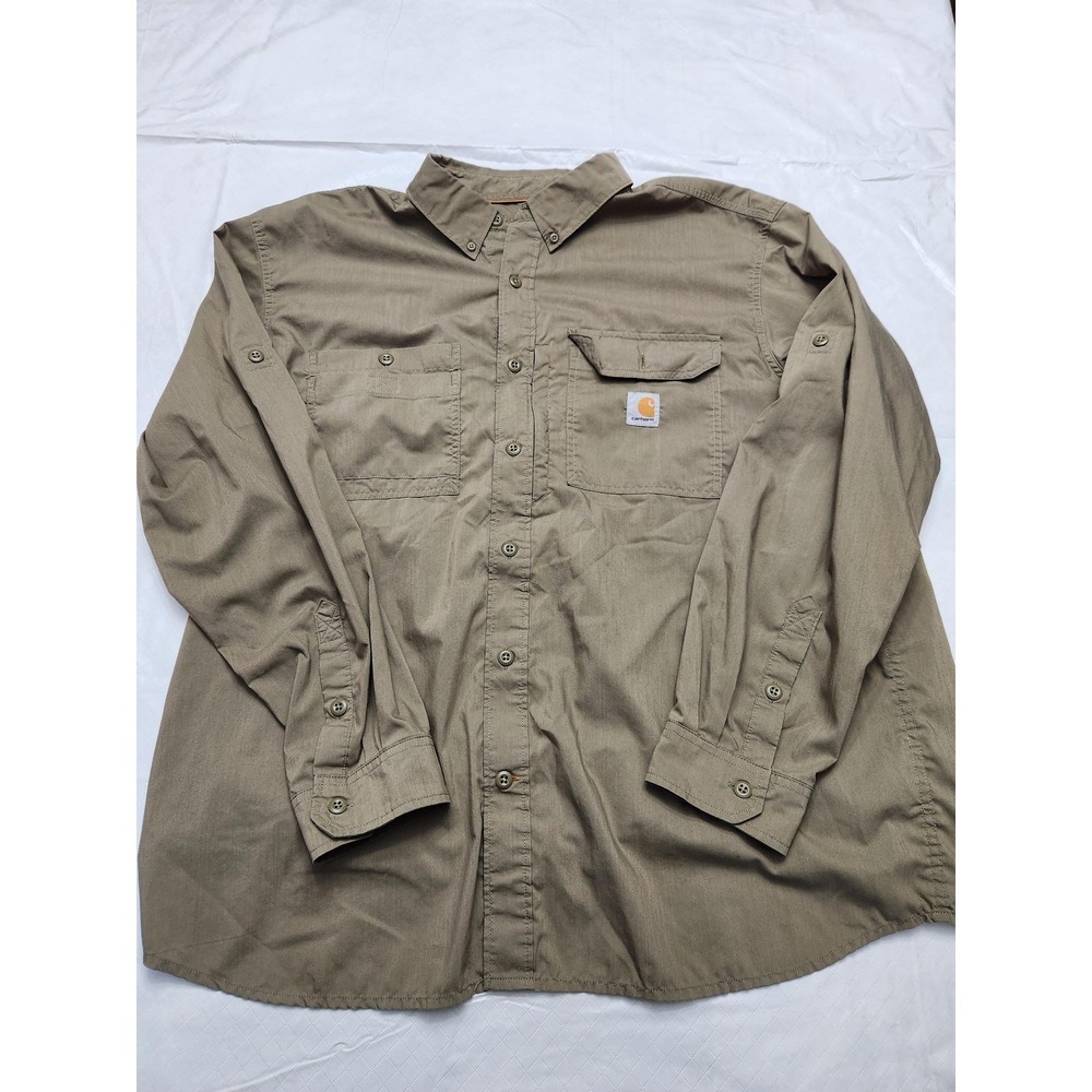 Carhartt Shirt Mens 2XL Brown Force Fishing Vented Button Up Long Sleeve